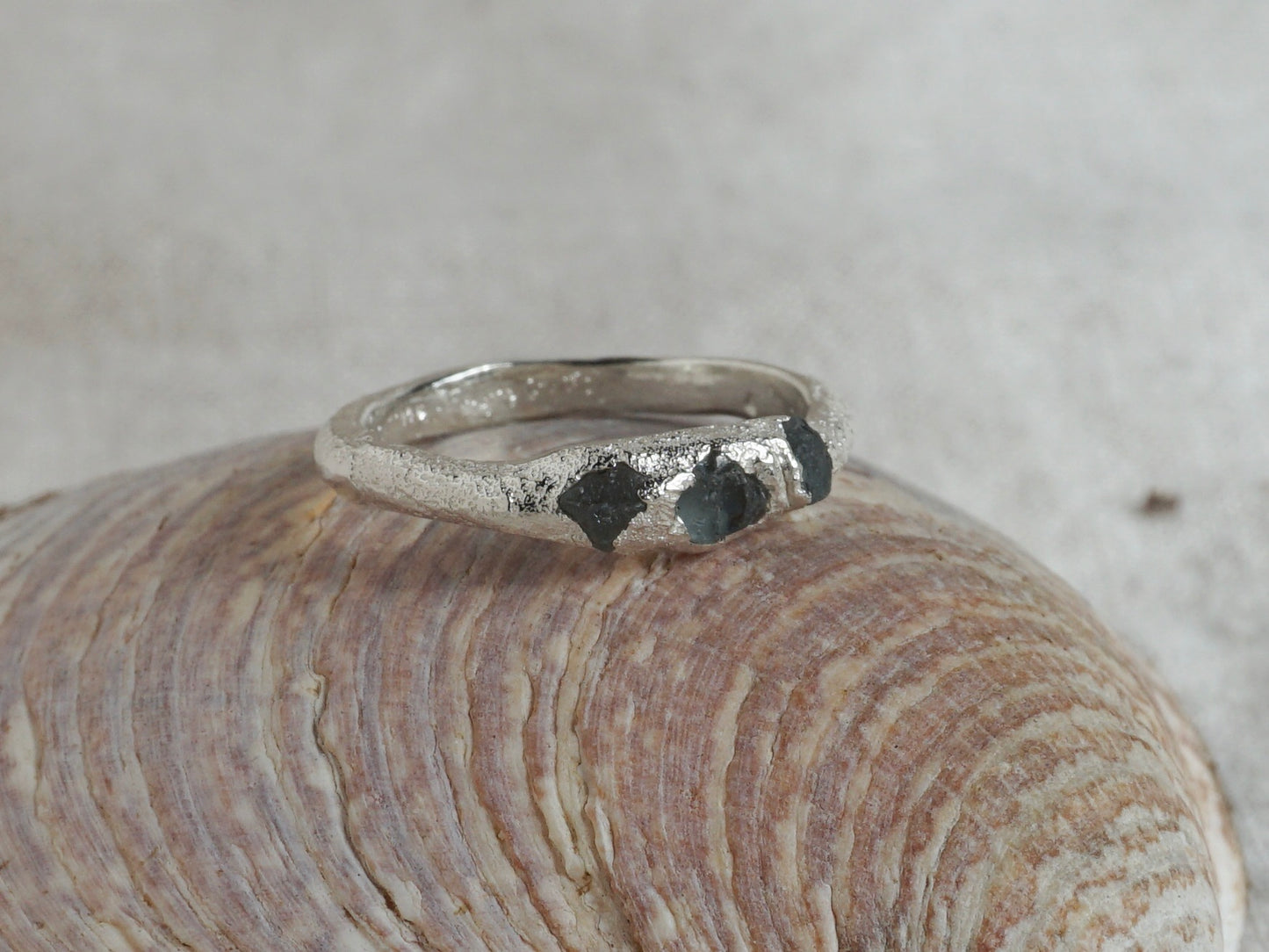 Shoreline ~ Rough sapphire sand cast rings