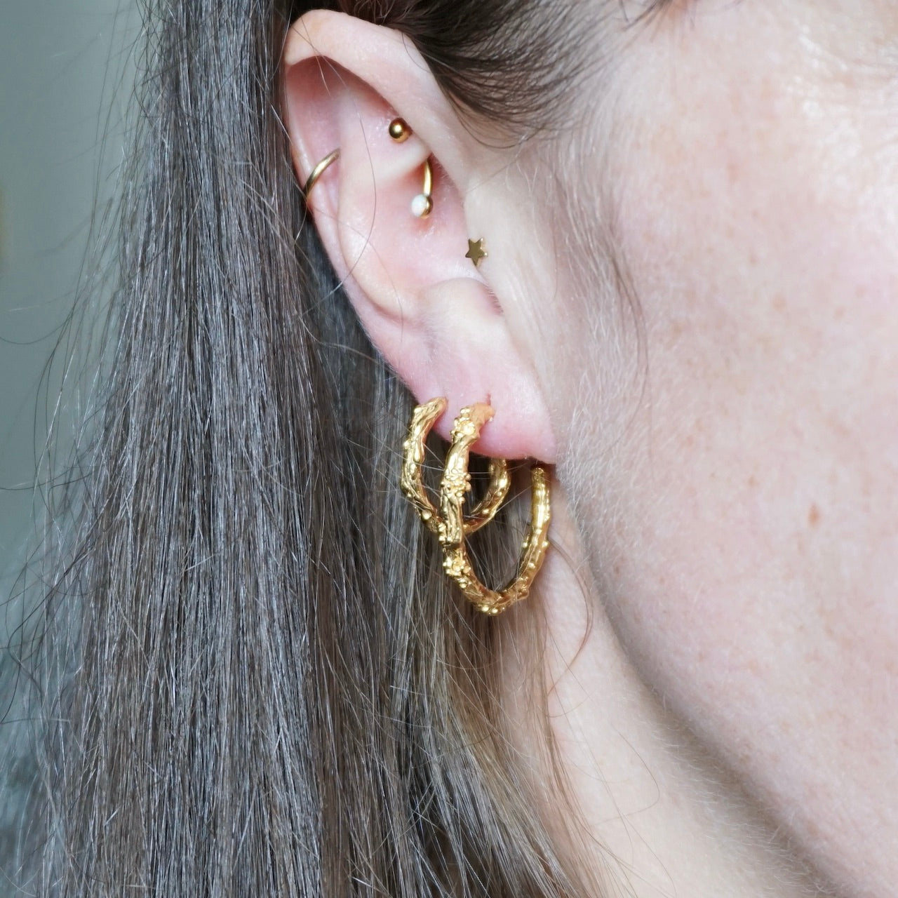 Large Ancient Oak Hoop Earrings