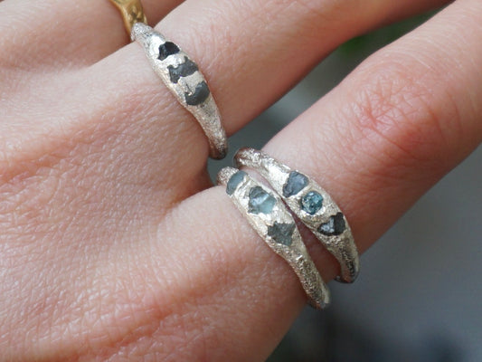 Shoreline ~ Rough sapphire sand cast rings