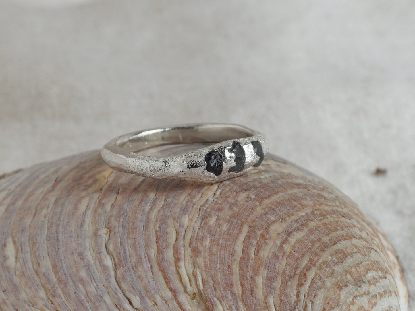 Shoreline ~ Rough sapphire sand cast rings