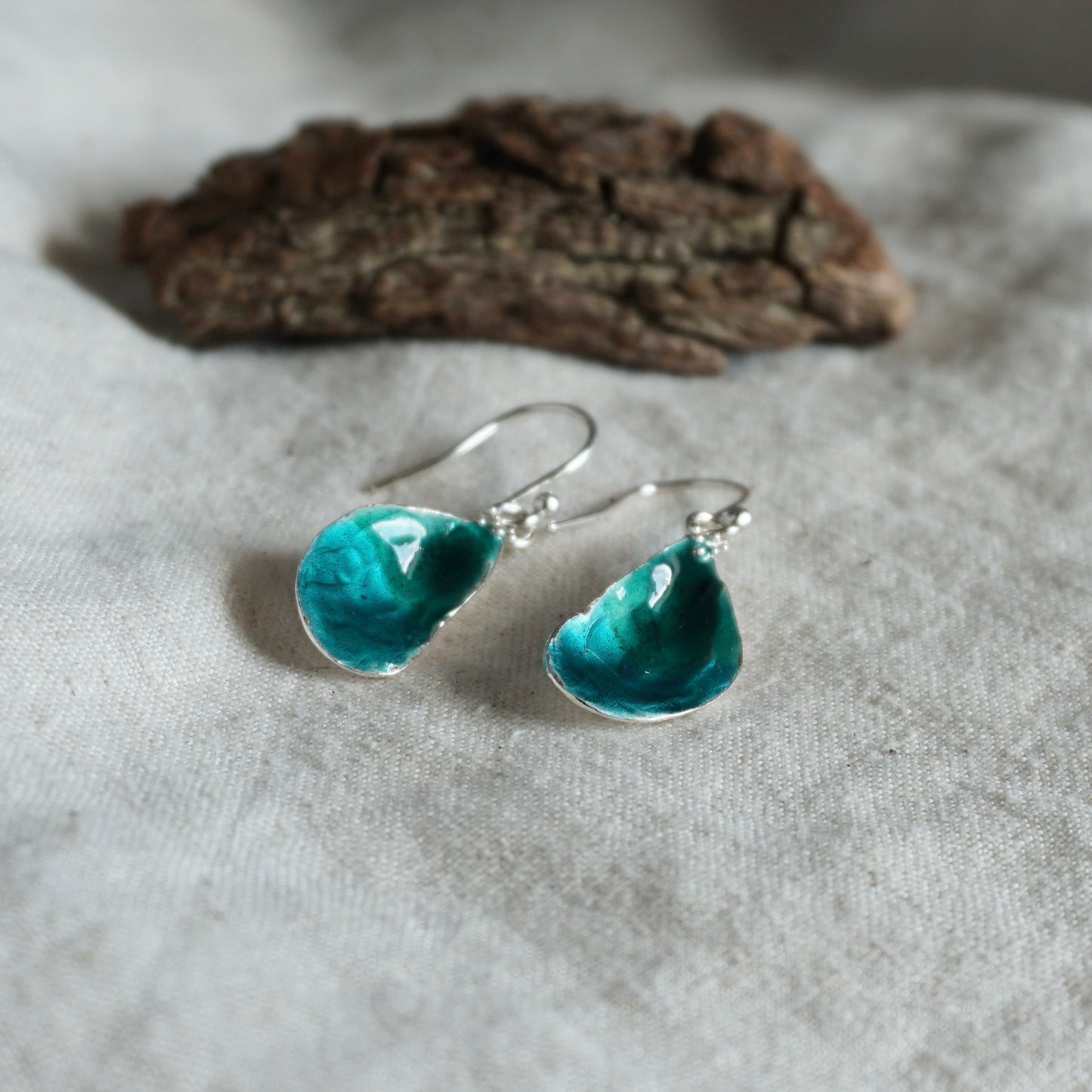 Enamelled Mussel Shell Drop Earrings