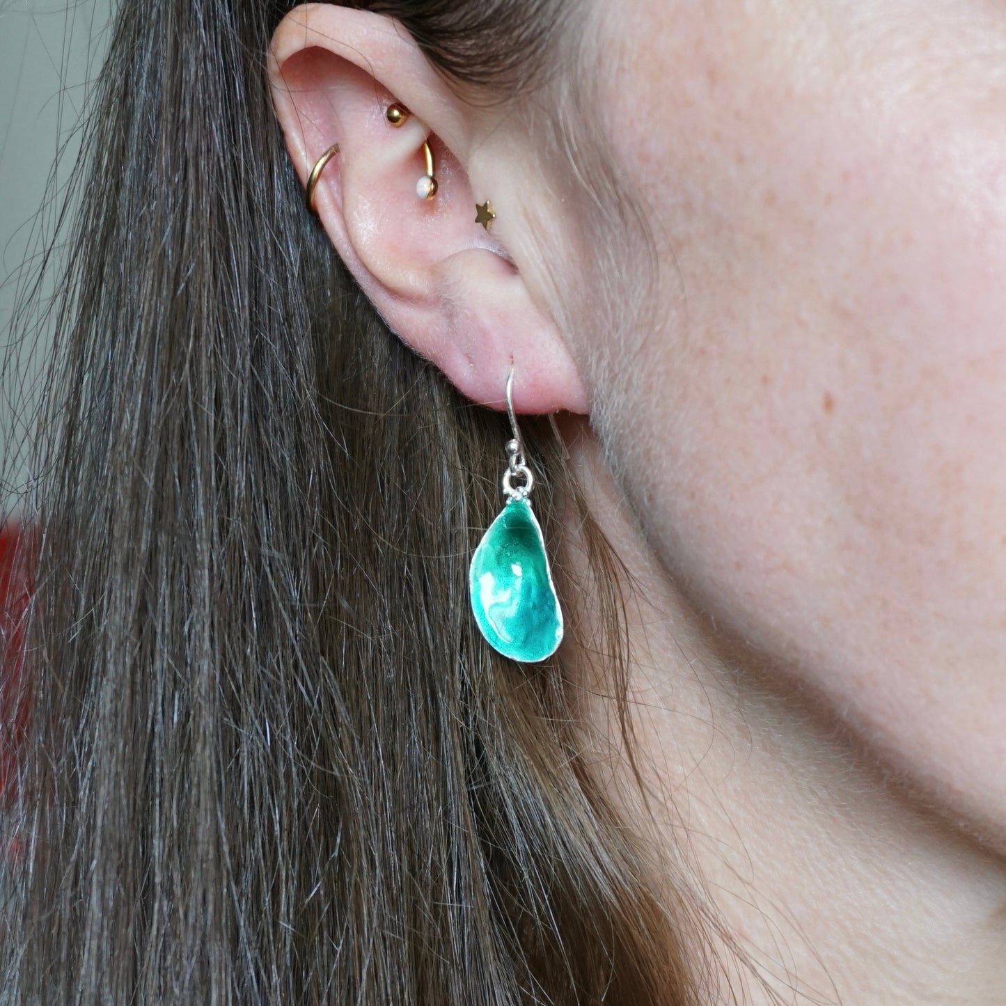 Enamelled Mussel Shell Drop Earrings