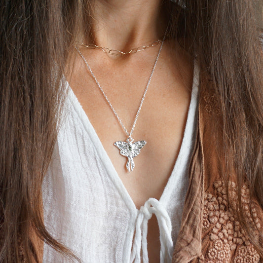 Silver Luna Moth Necklace