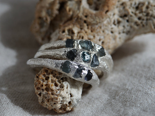 Shoreline ~ Rough sapphire sand cast rings