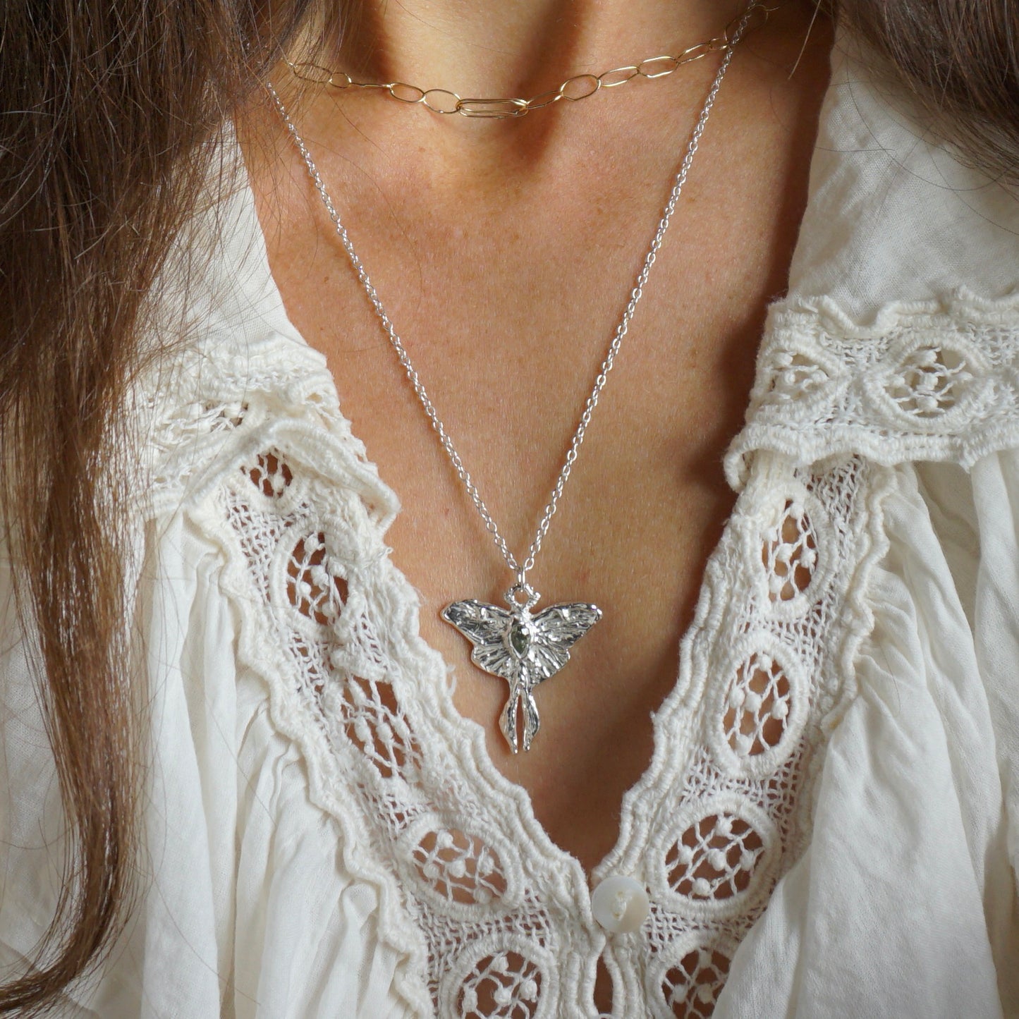 Silver Luna Moth Necklace