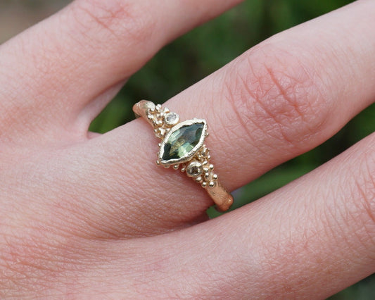 Freyja Green Sapphire & Diamond Engagement Ring