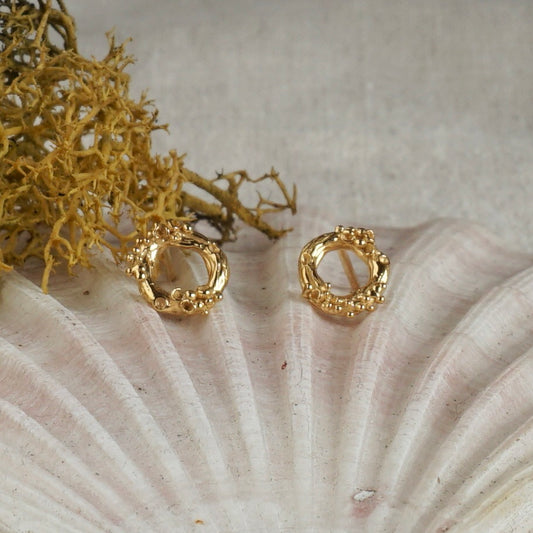 Lichen Circle Stud Earrings ~ Small ~ Gold