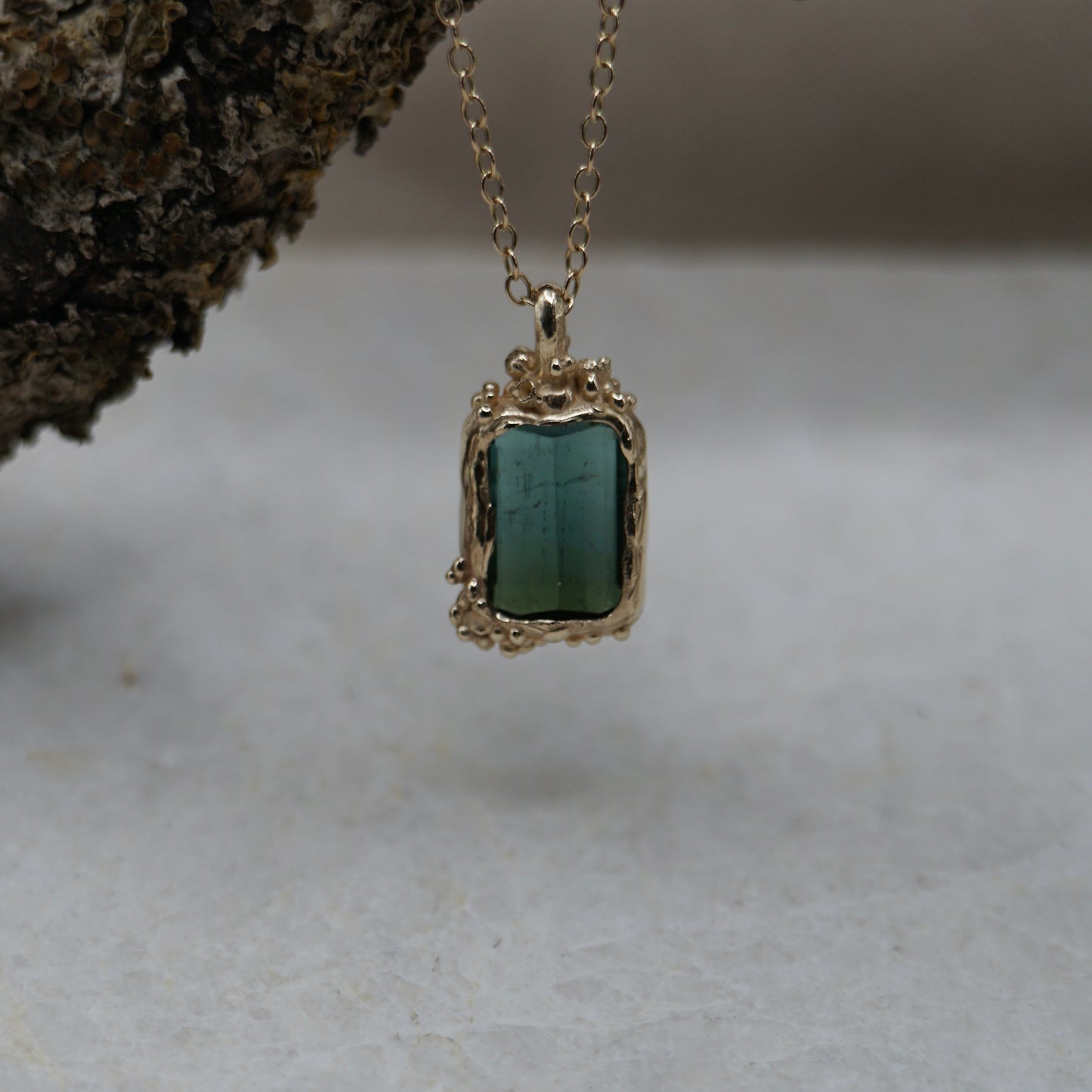 Bi-Colour Tourmaline Lichen Pendant