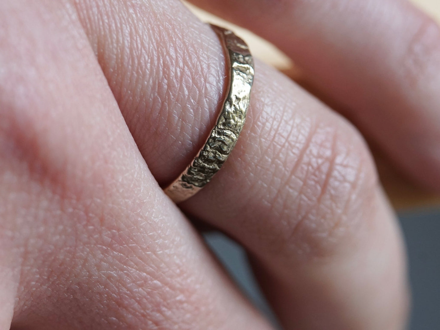 Treefolk 3mm Bark Textured Wedding Band - Melissa Yarlett Jewellery