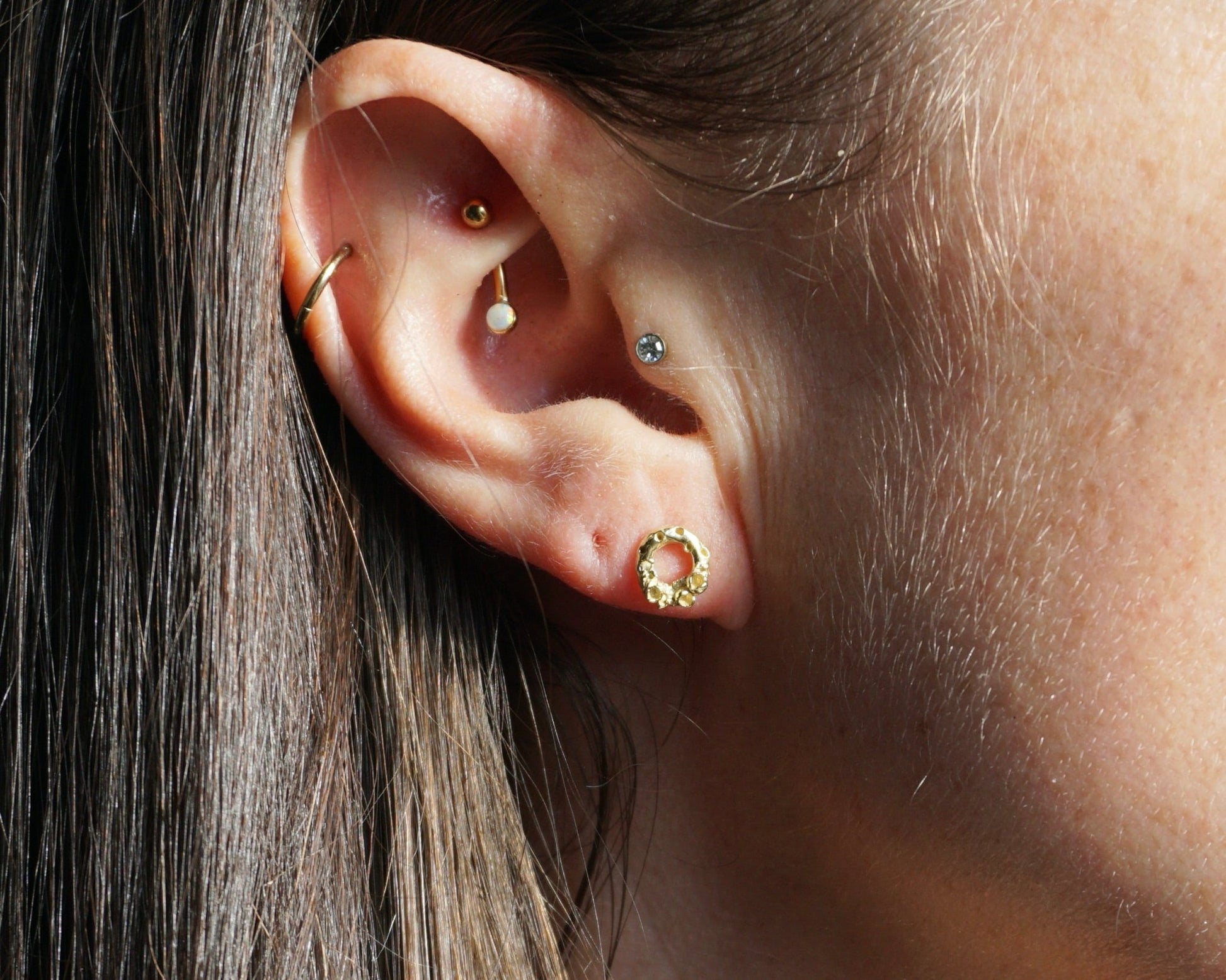 18ct Meliae Mini Lichen Circle Stud Earrings - Melissa Yarlett Jewellery