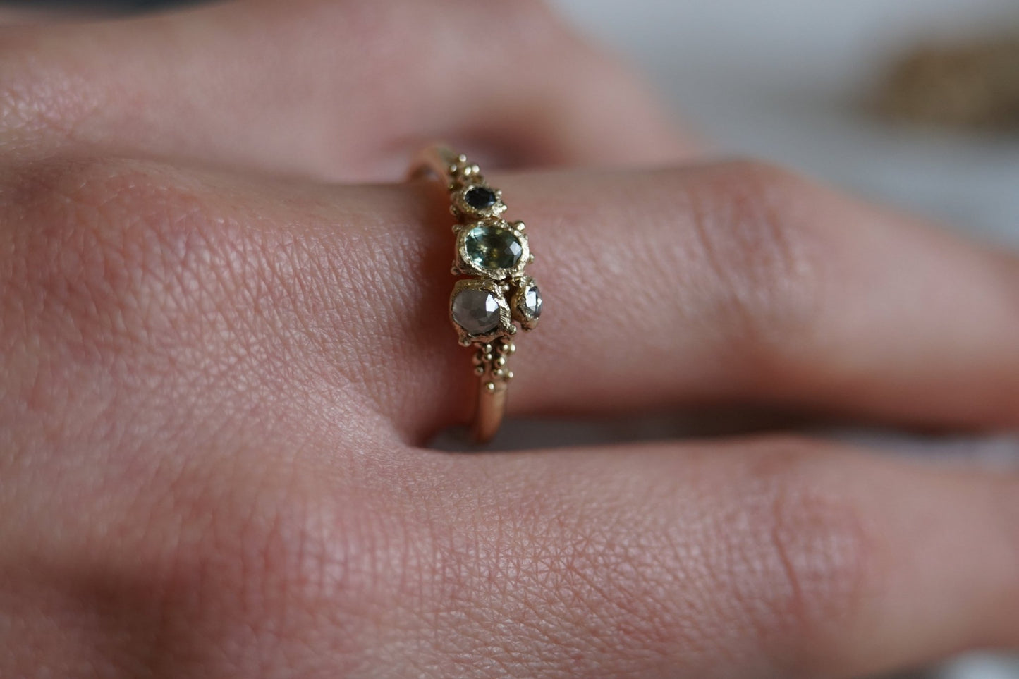 Amatheia Green Sapphire & Diamond Ring - Melissa Yarlett Jewellery