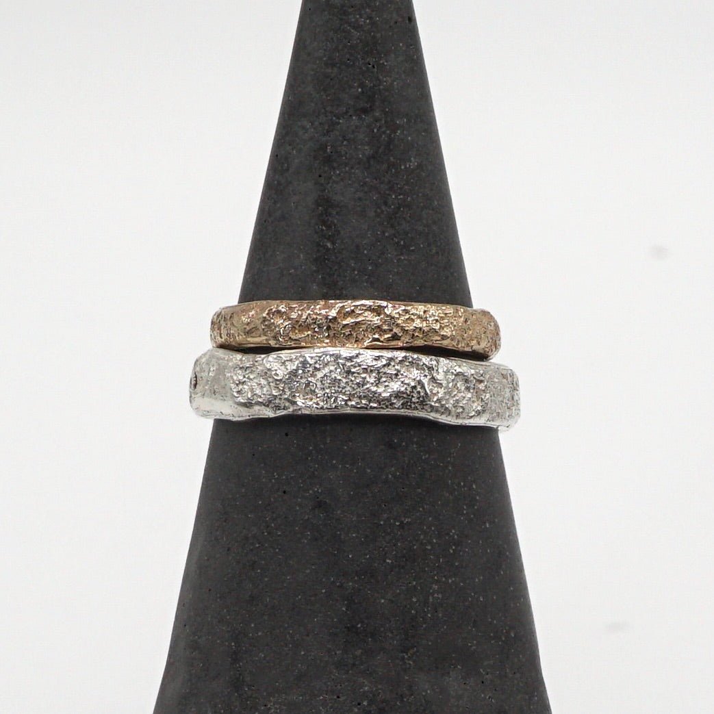 Athos Rock Textured Wedding Rings Gold - Melissa Yarlett Jewellery