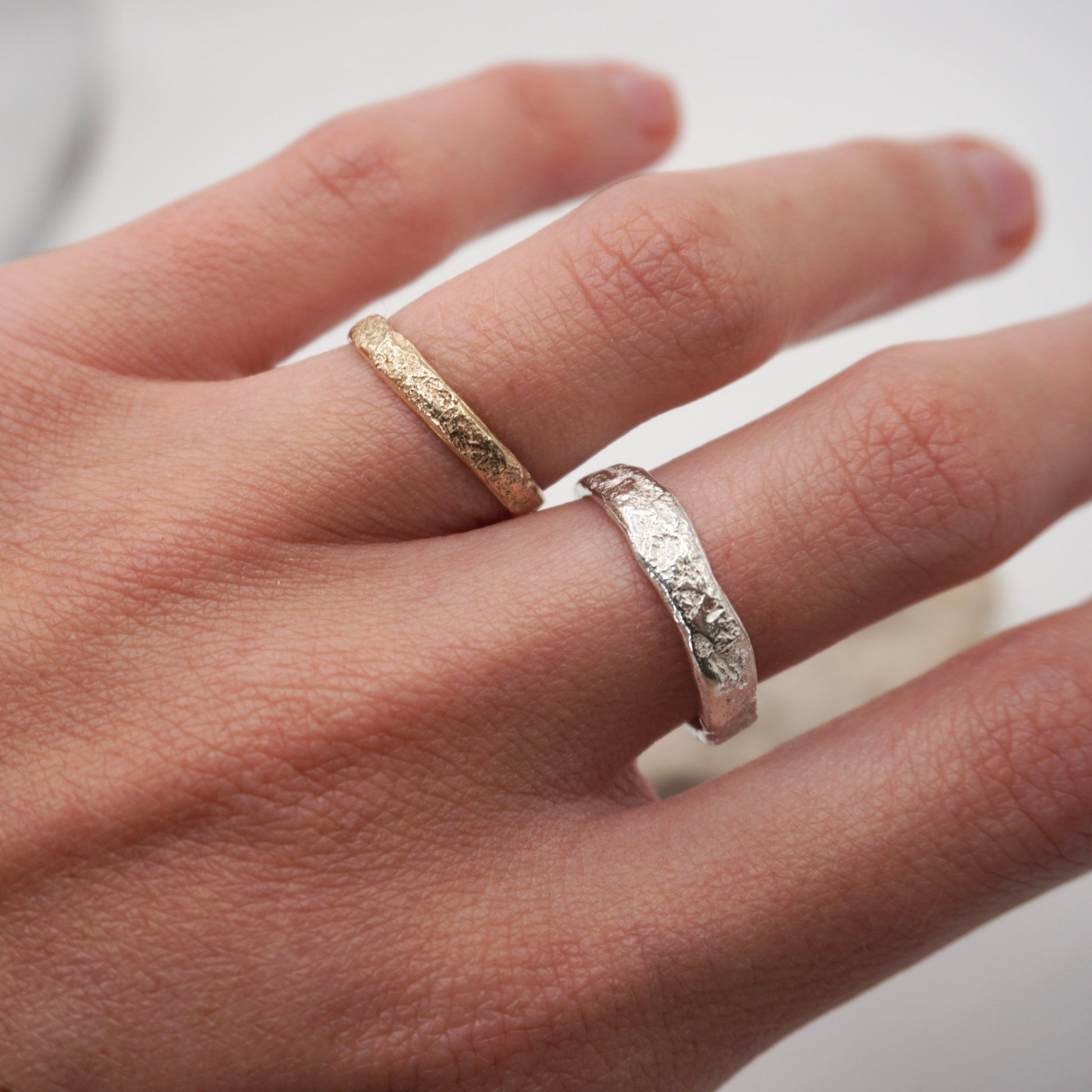 Athos Rock Textured Wedding Rings Gold - Melissa Yarlett Jewellery