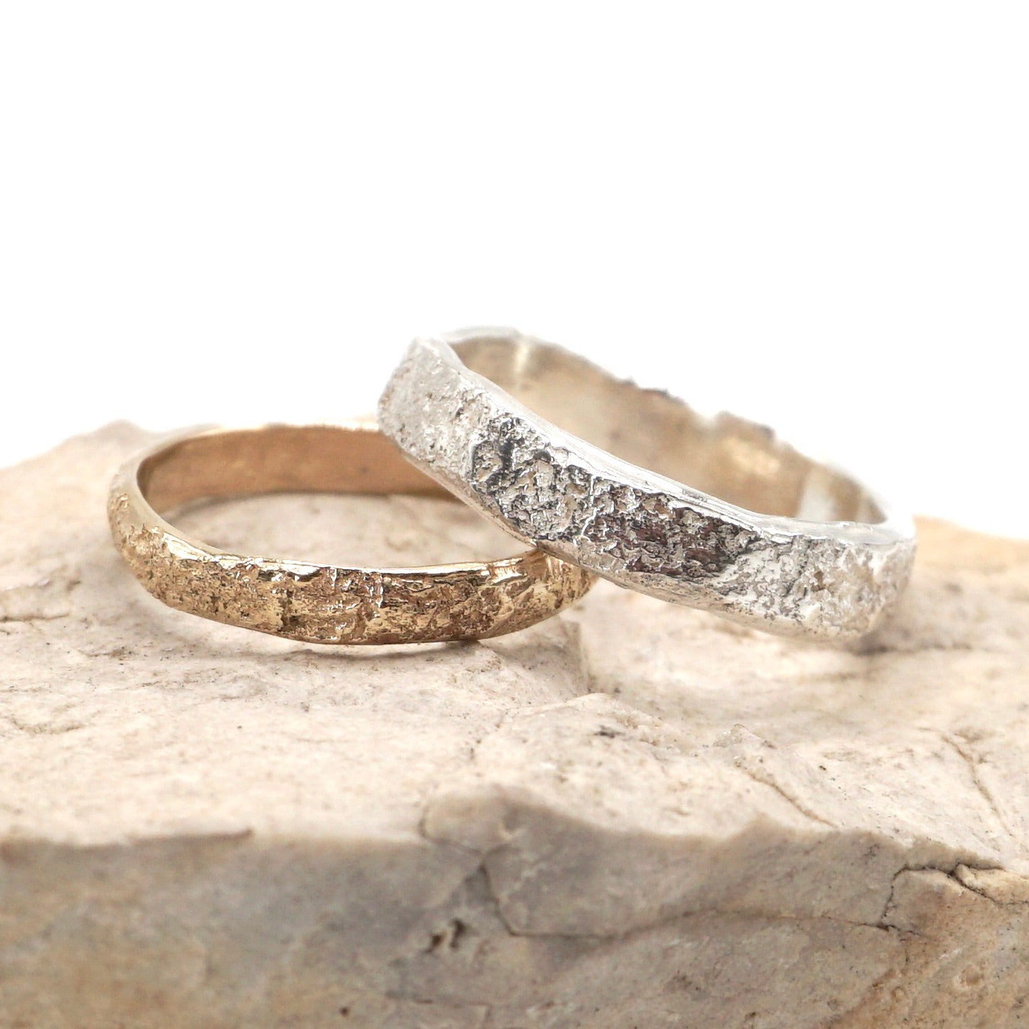 Athos Rock Textured Wedding Rings Silver - Melissa Yarlett Jewellery