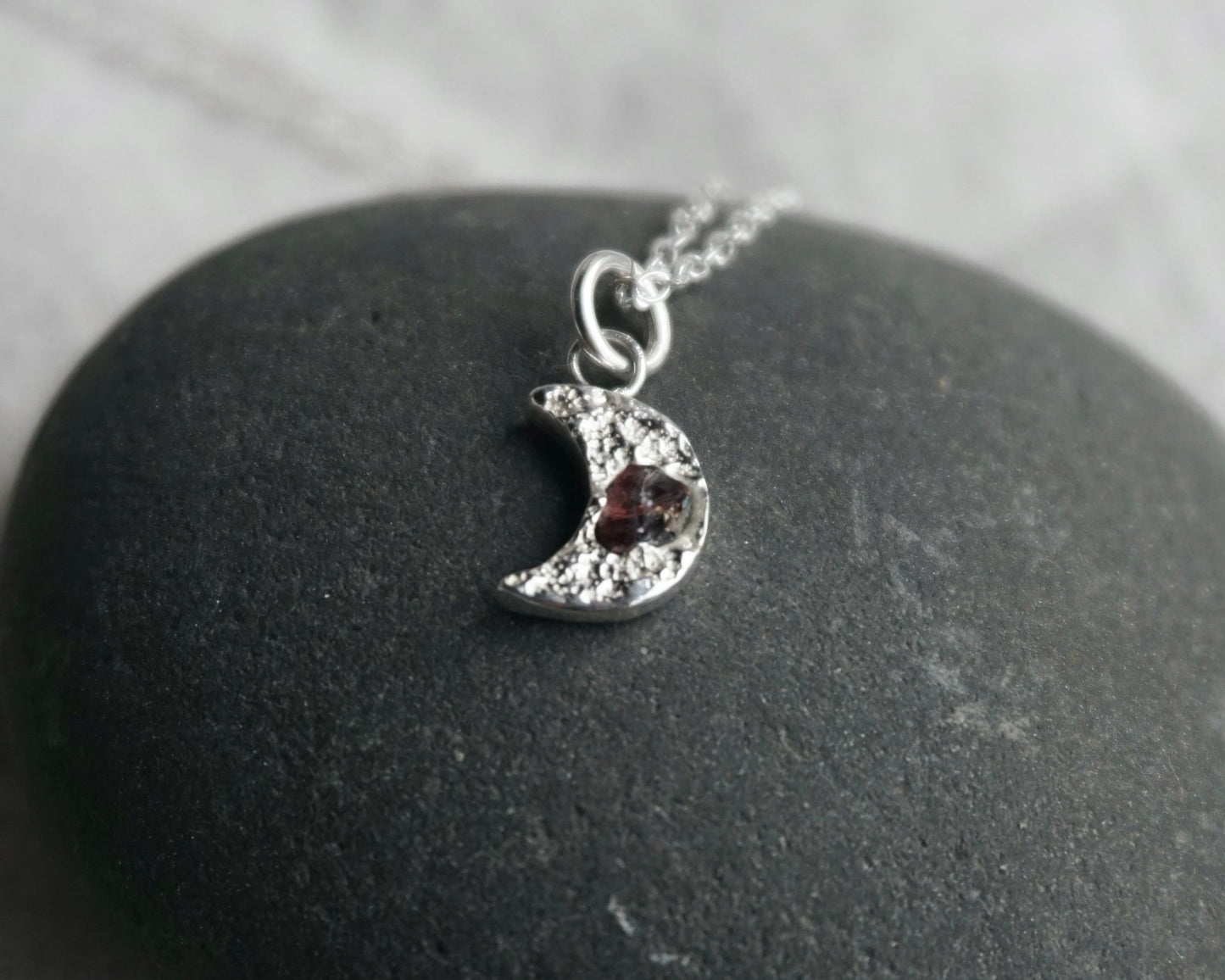 Mini Sapphire & Ruby Moon Necklaces - Melissa Yarlett Jewellery