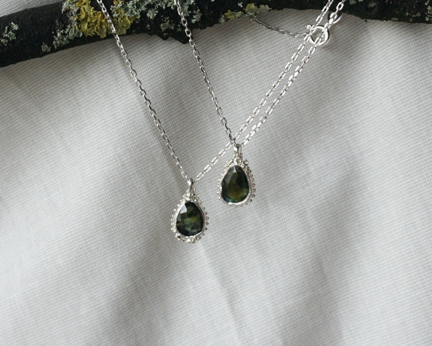 Mossy Green Tourmaline droplet Necklaces - Melissa Yarlett Jewellery