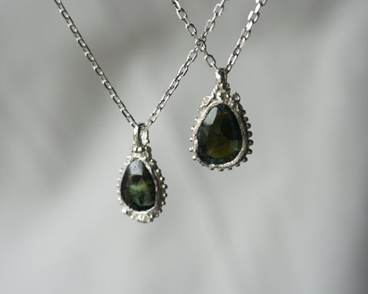 Mossy Green Tourmaline droplet Necklaces - Melissa Yarlett Jewellery