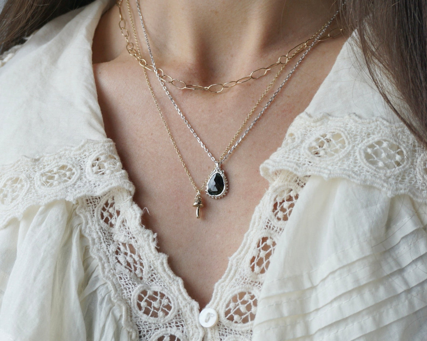 Mossy Green Tourmaline droplet Necklaces - Melissa Yarlett Jewellery