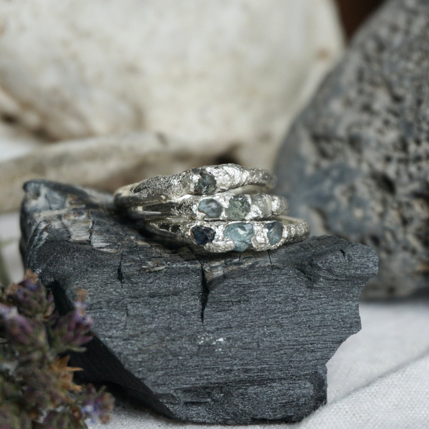 Sandcast Raw Sapphire Rings - Melissa Yarlett Jewelleryring