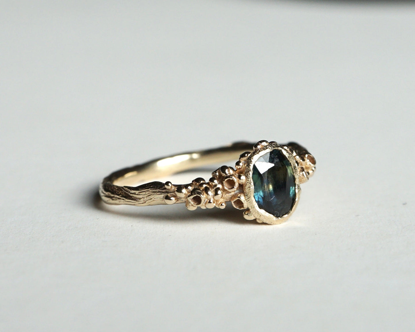 Teal Green Sapphire Woodland Ring | One of a Kind | Engagement Ring - Melissa Yarlett Jewellery