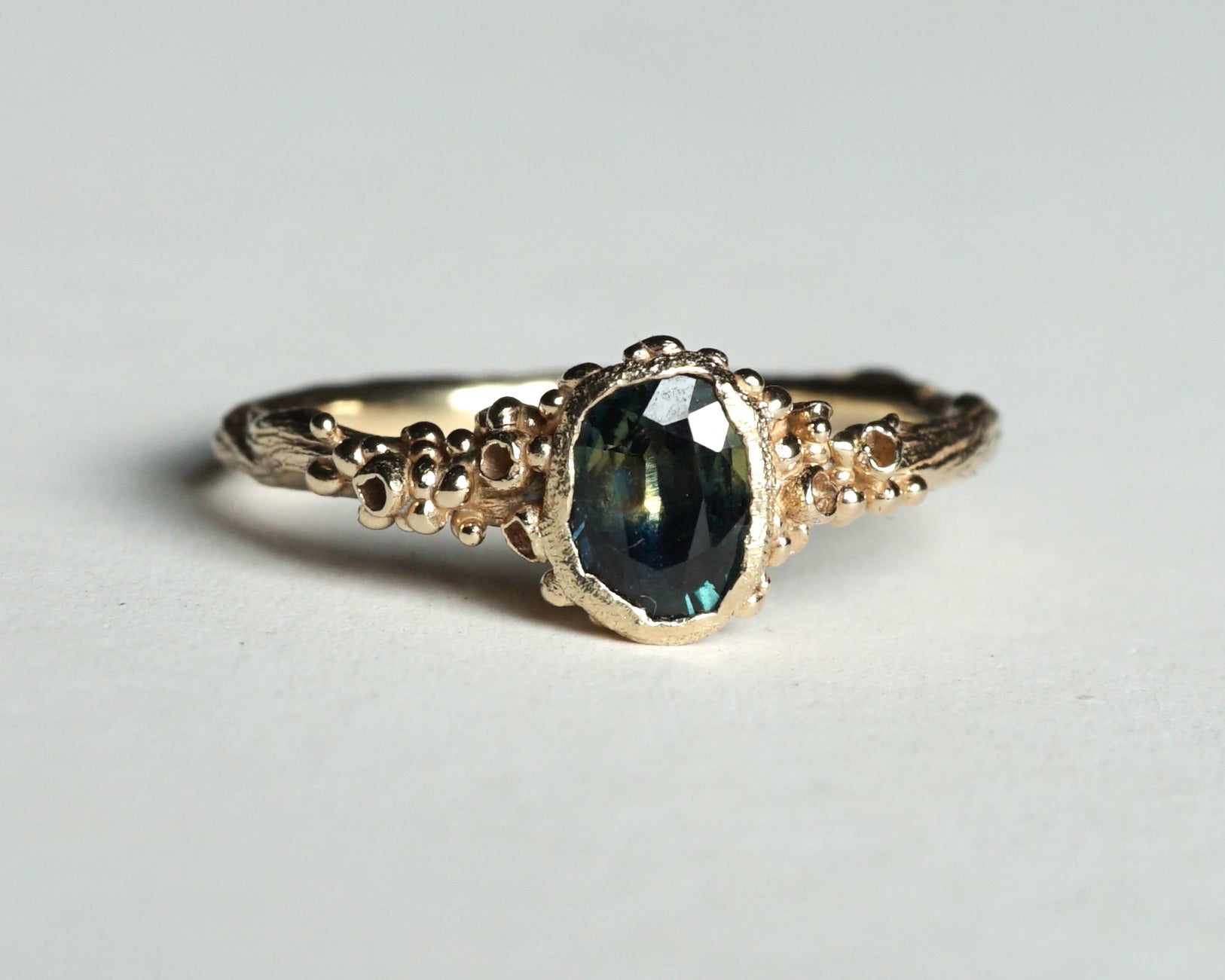 Teal Green Sapphire Woodland Ring | One of a Kind | Engagement Ring - Melissa Yarlett Jewellery
