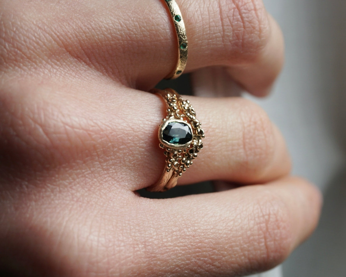 Teal Green Sapphire Woodland Ring | One of a Kind | Engagement Ring - Melissa Yarlett Jewellery