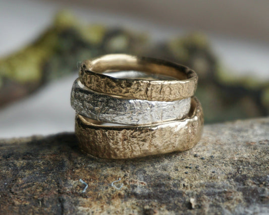 Treefolk Bark Textured Ring Bands - Silver - Melissa Yarlett Jewelleryring