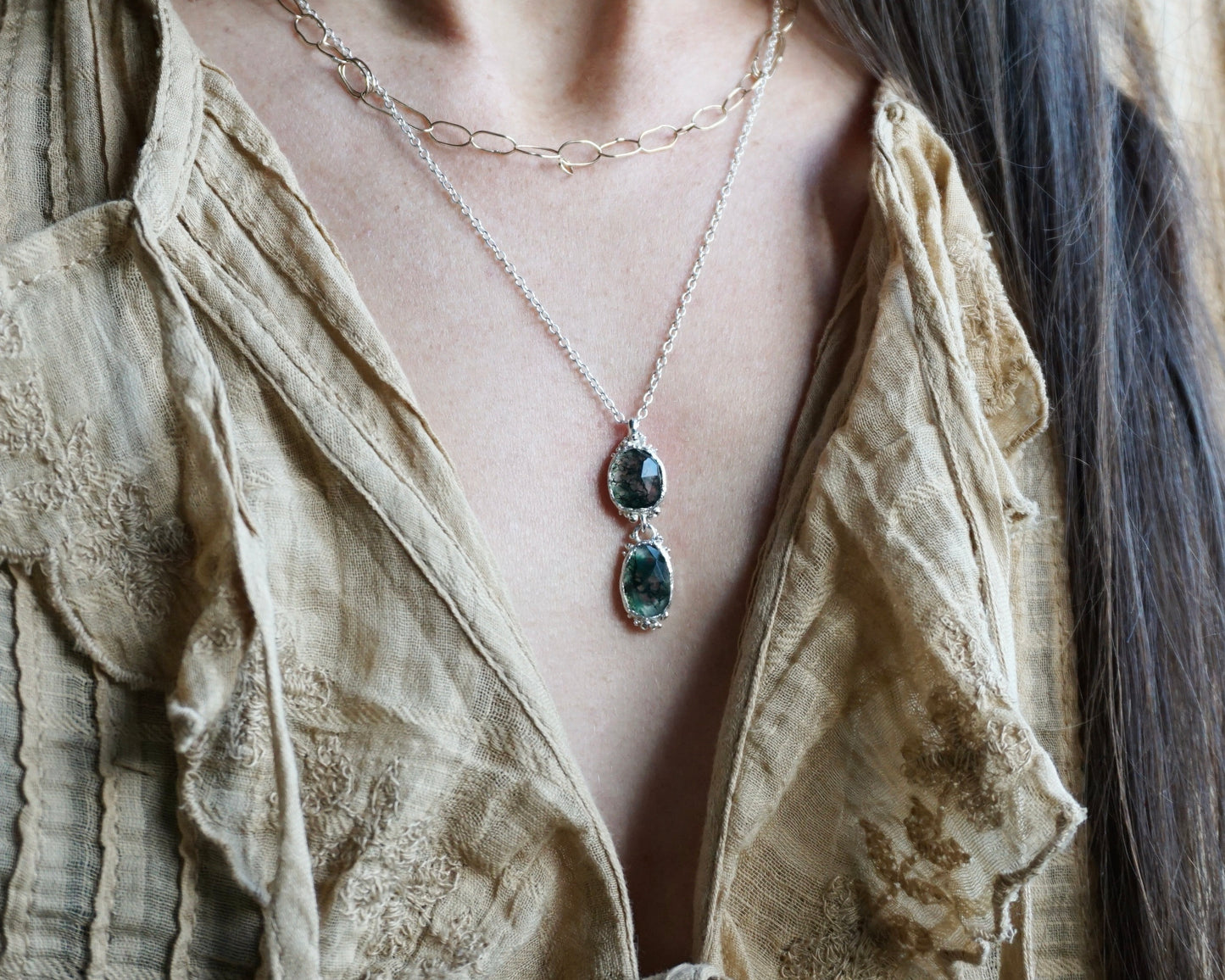 Greenman ~ Moss Agate Drop Necklaces