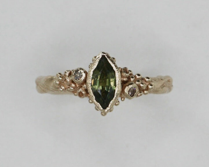 Freyja Green Sapphire & Diamond Engagement Ring