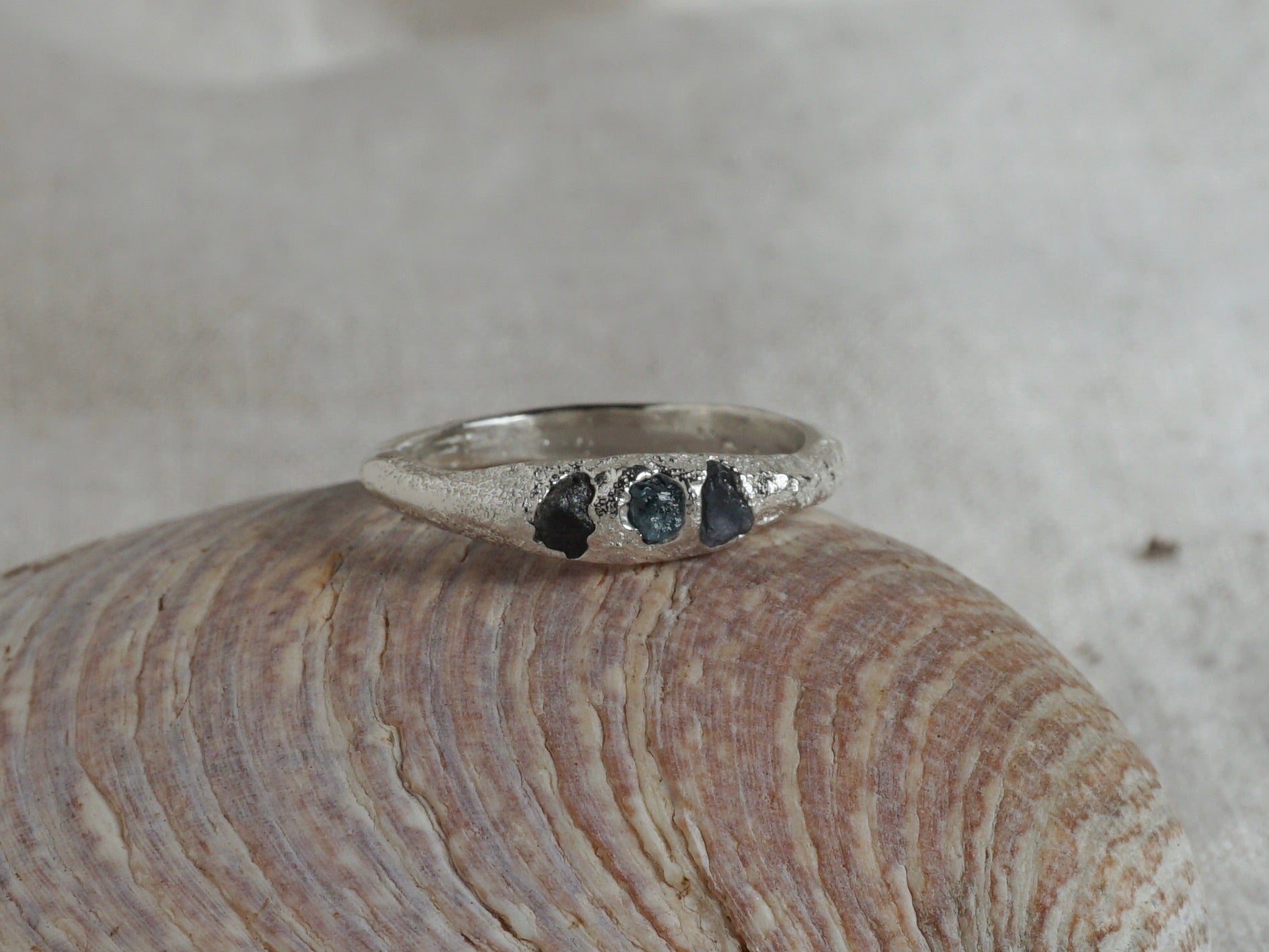 Shoreline Rough sapphire sand cast rings