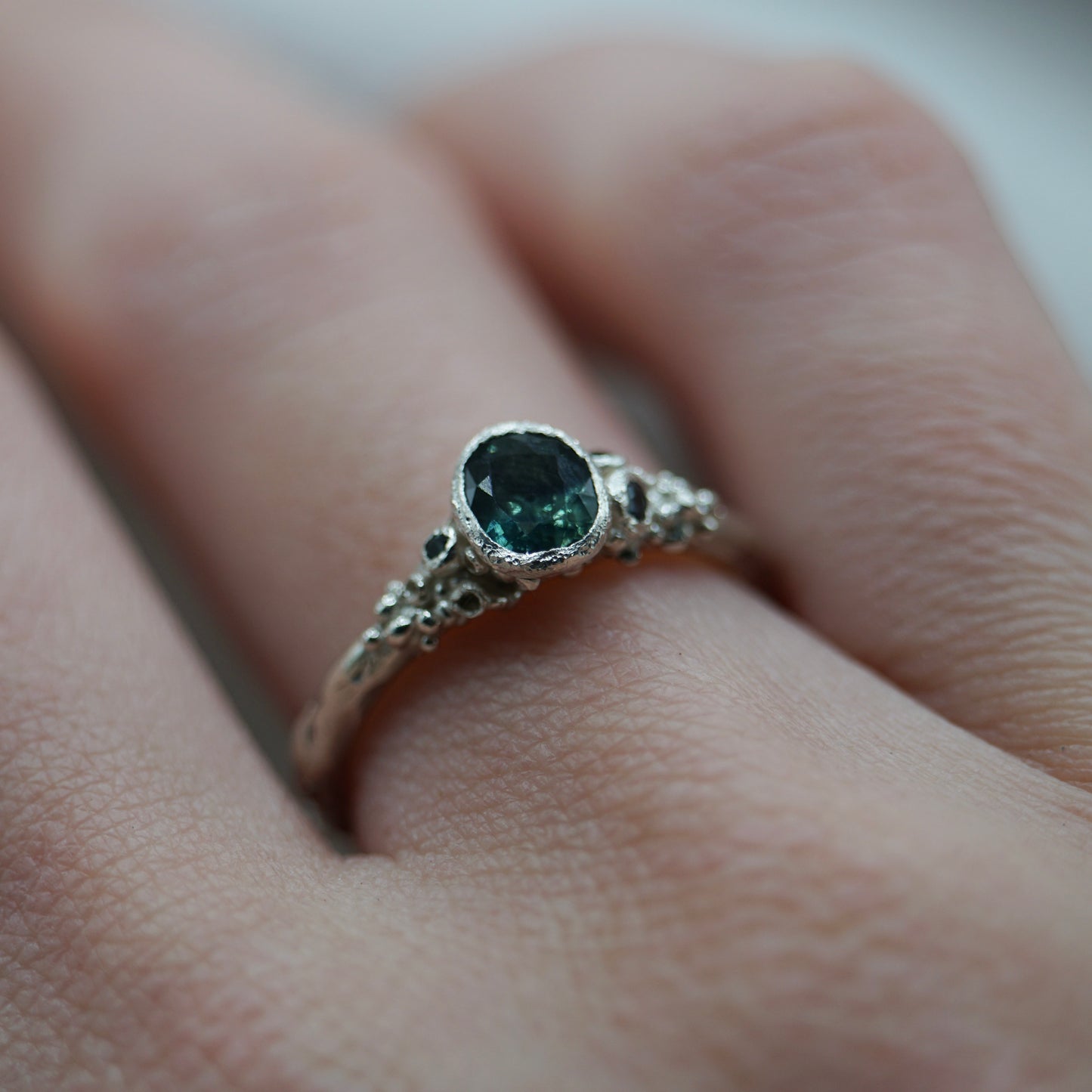 Oceana ~ Teal Blue sapphire Ring ~