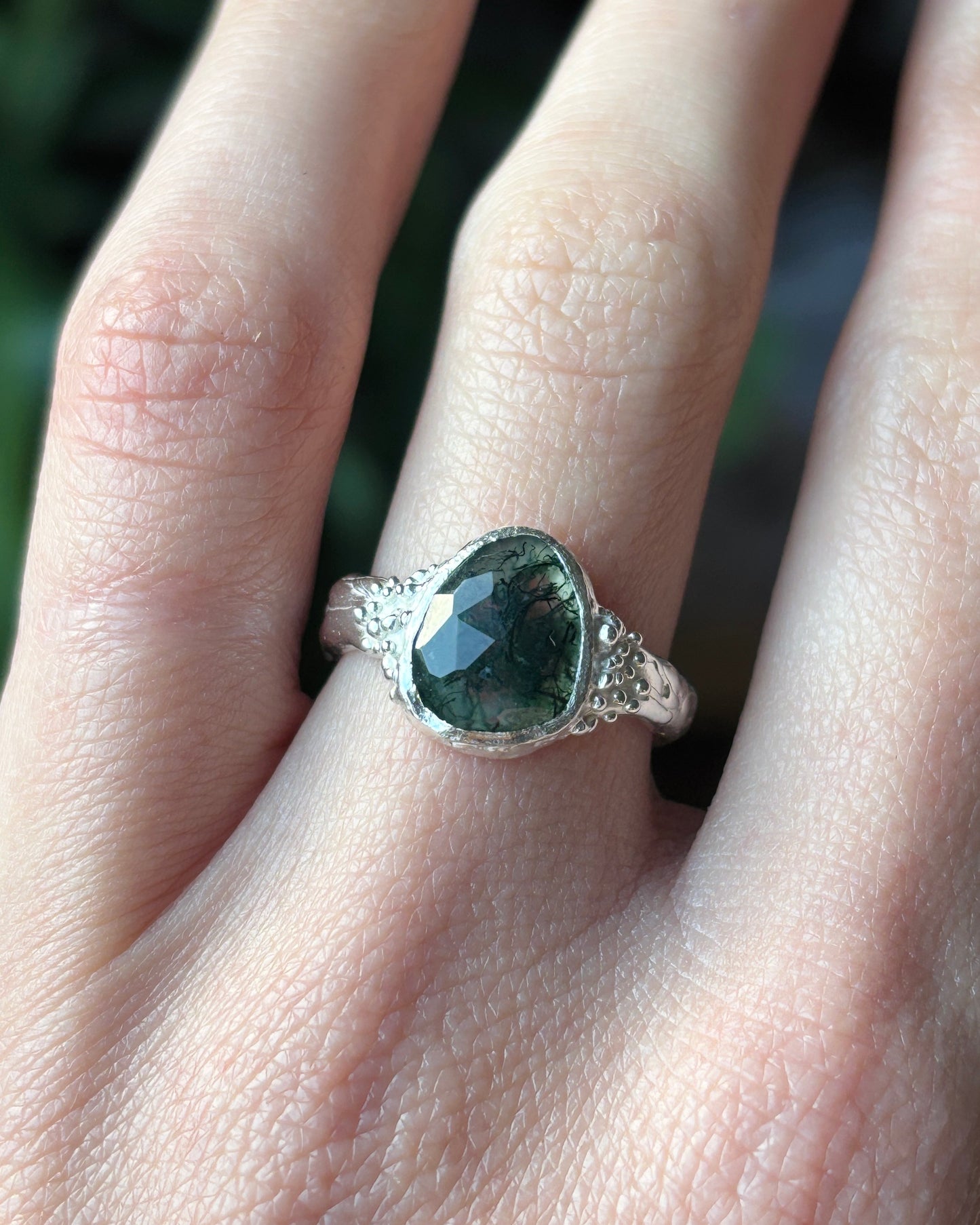 Greenman ~ Moss Agate Ring