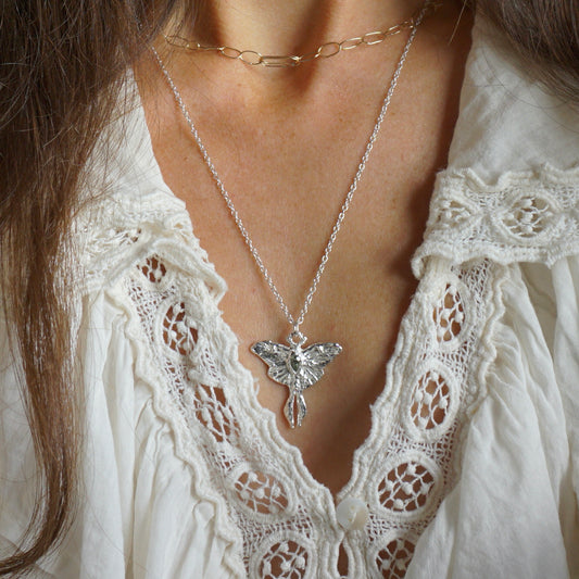Silver Luna Moth Necklace