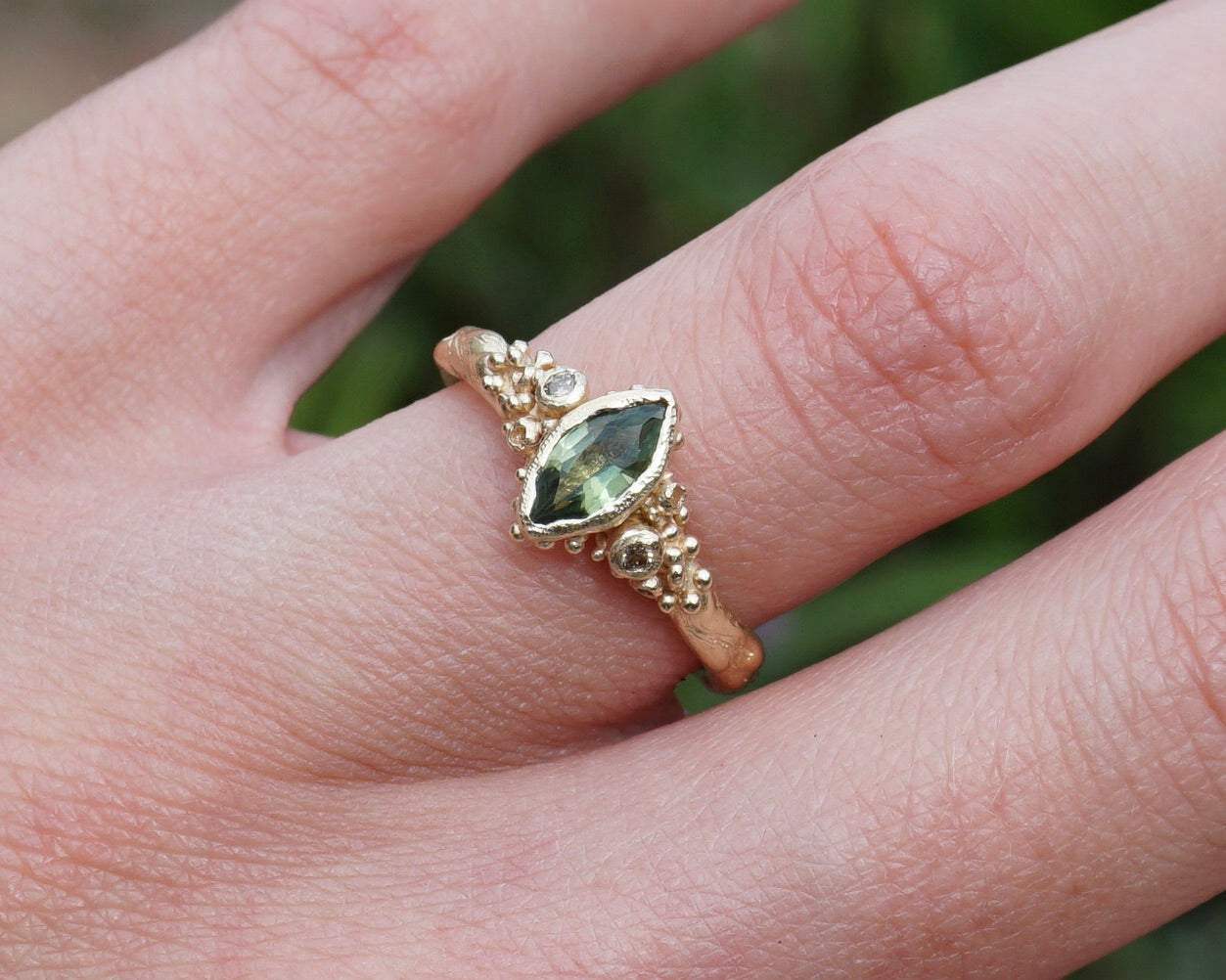 Freyja Green Sapphire & Diamond Engagement Ring