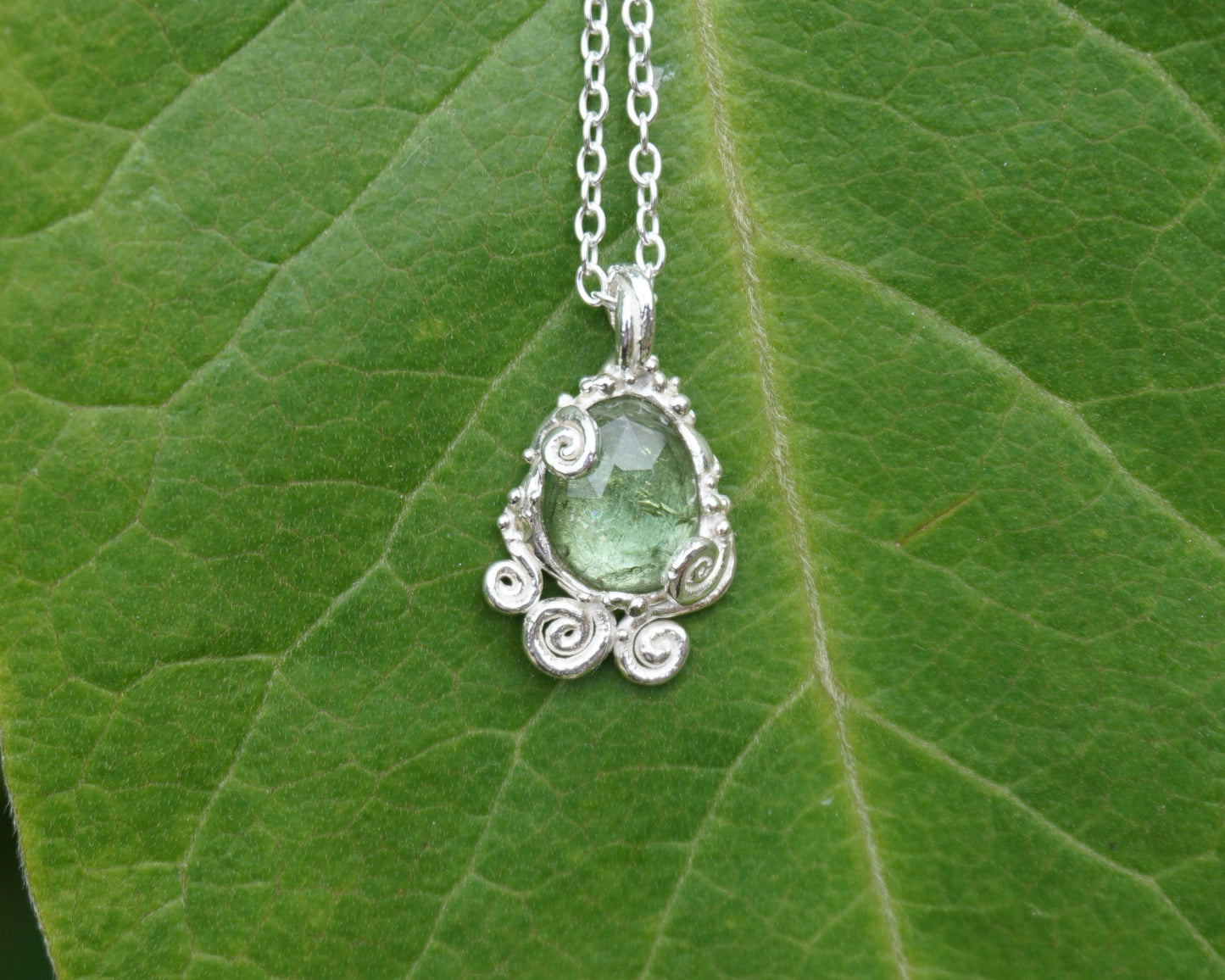 Green Tourmaline Spiral Furn Necklace