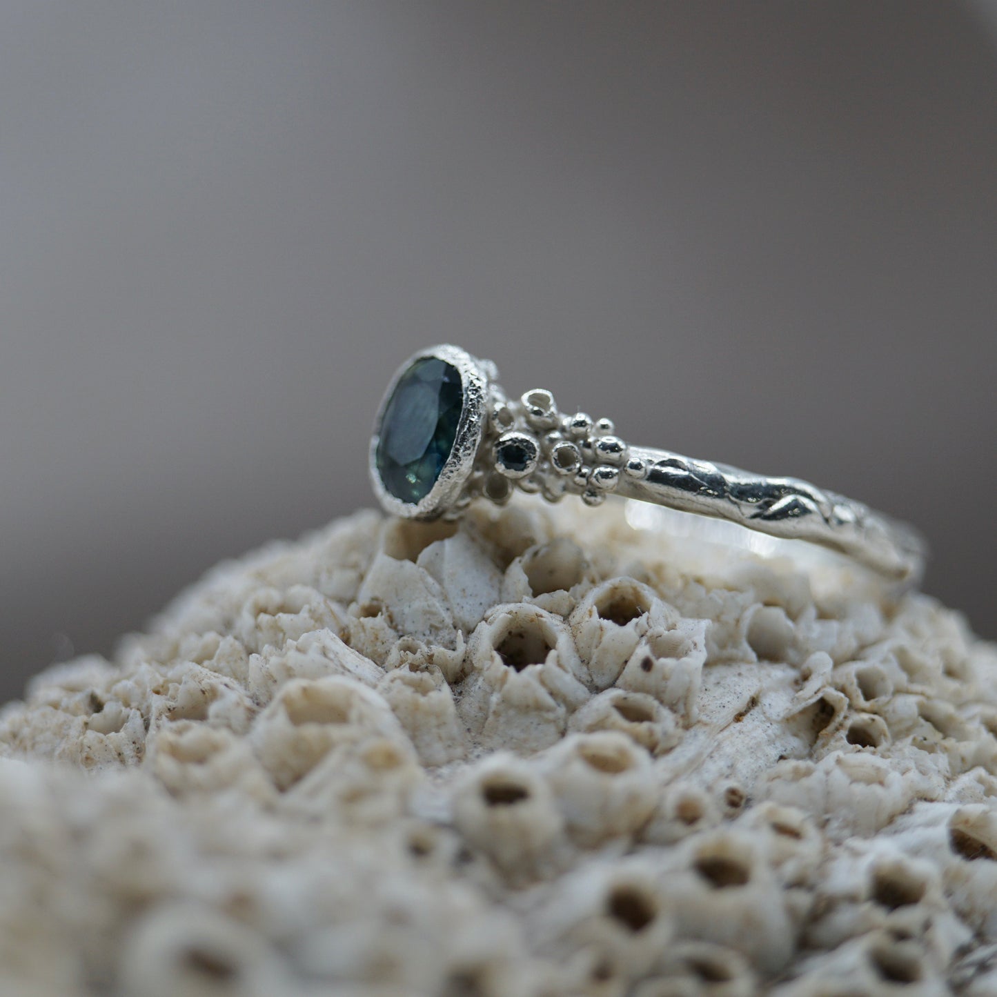Oceana ~ Teal Blue sapphire Ring ~