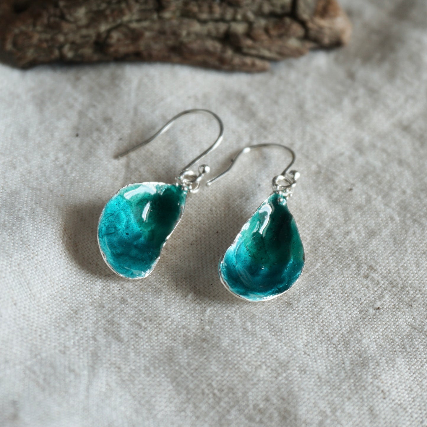 Enamelled Mussel Shell Drop Earrings