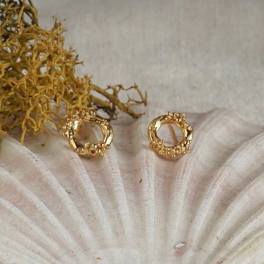 Lichen Circle Stud Earrings ~ Small ~ Gold