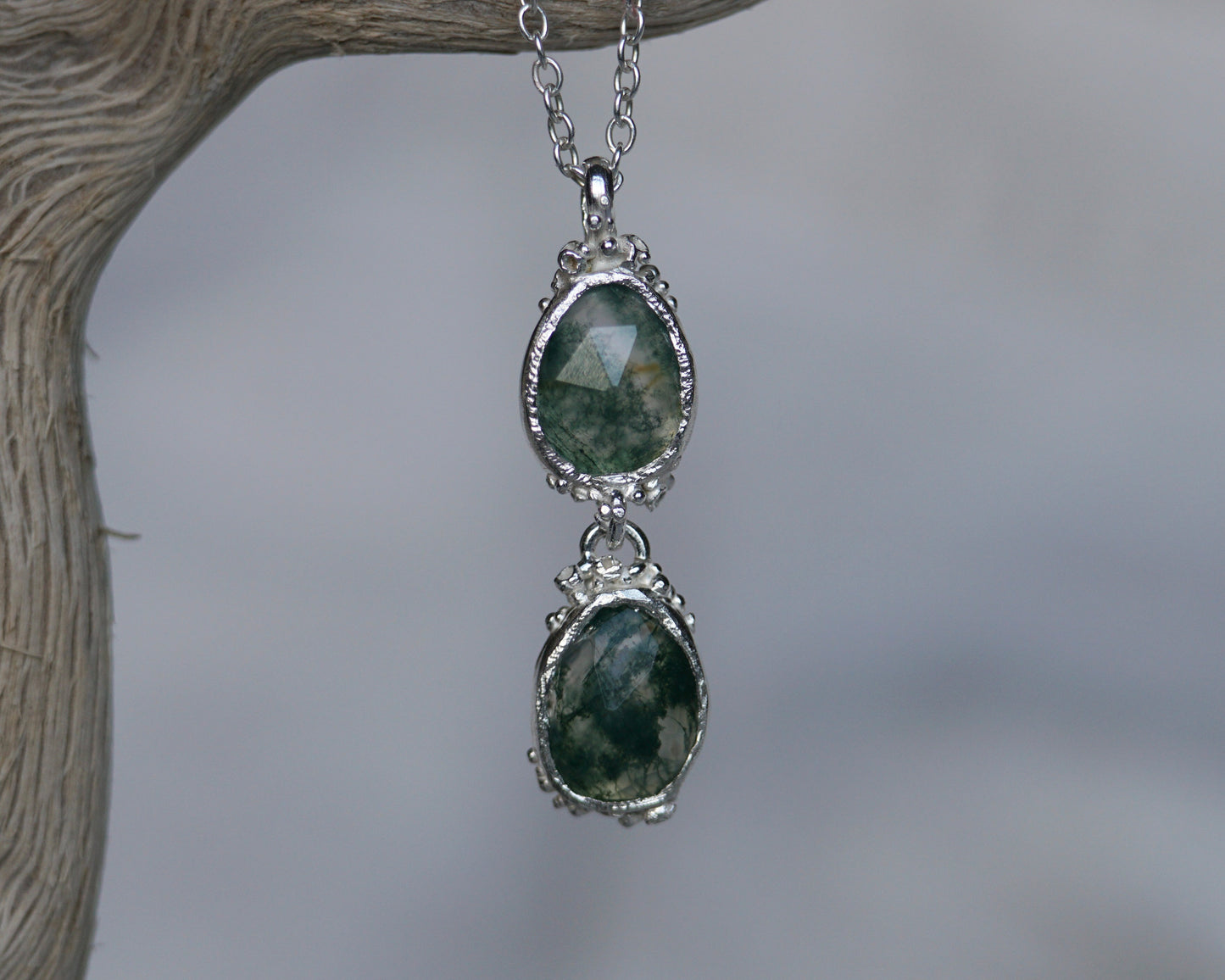 Greenman ~ Moss Agate Drop Necklaces