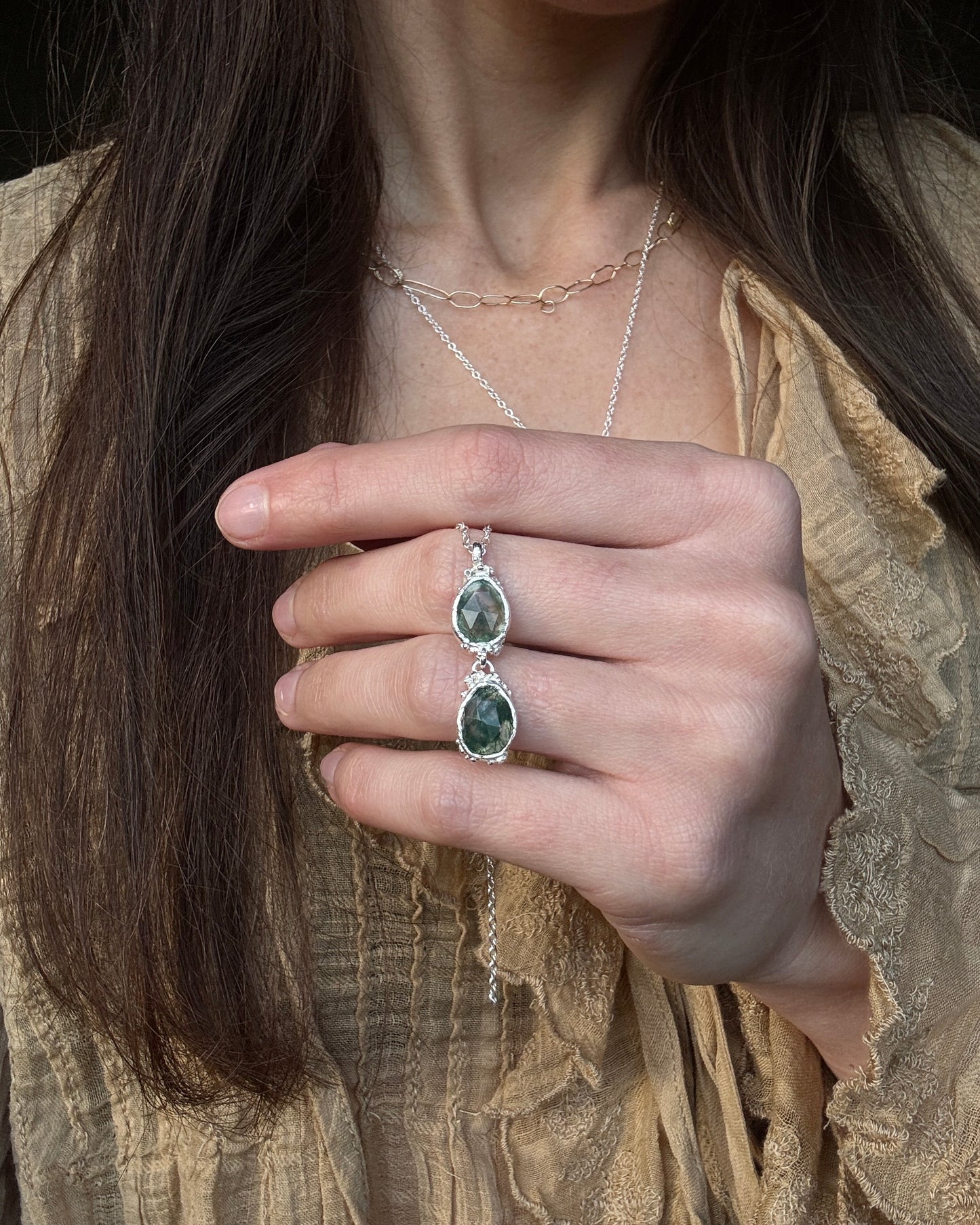 Greenman ~ Moss Agate Drop Necklaces