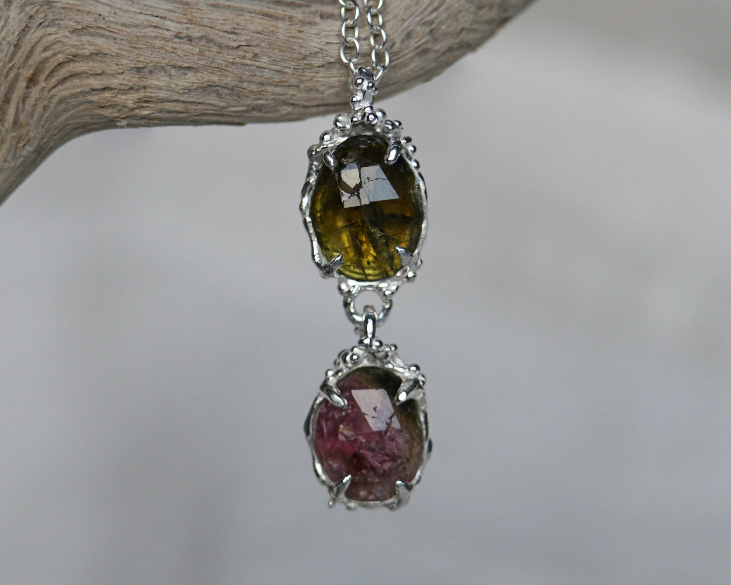Flora ~ Pink and Green Tourmaline Charm Necklace