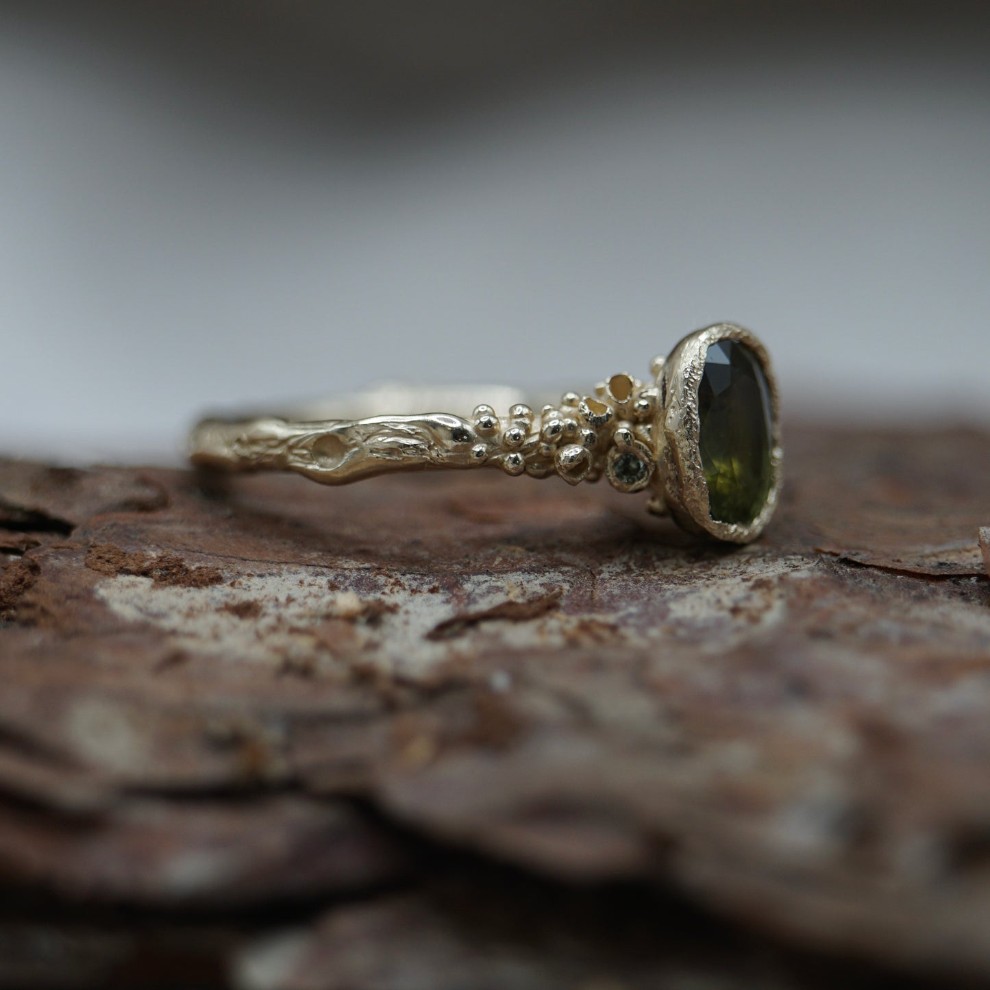 Ancient Oak ~ Green Sapphire Ring