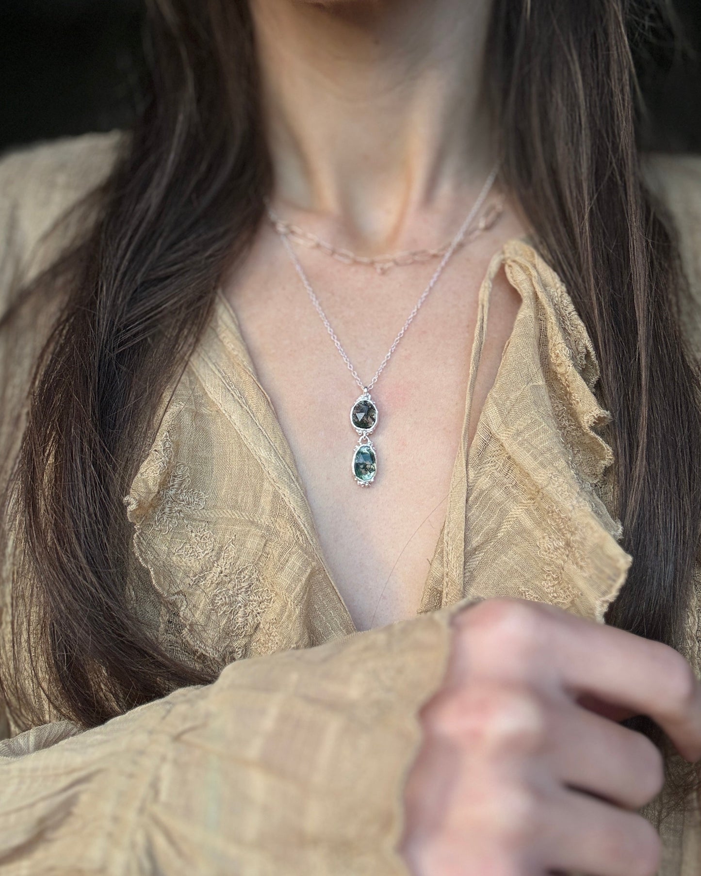 Greenman ~ Moss Agate Drop Necklaces