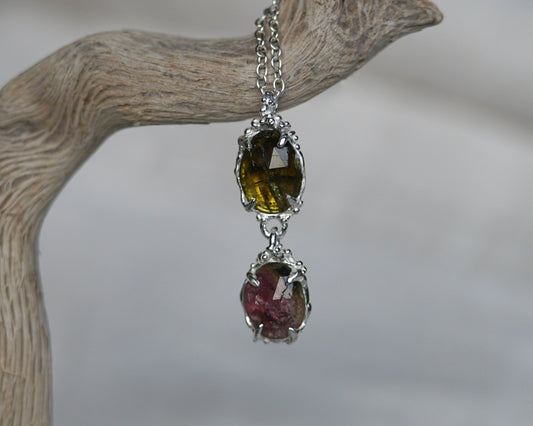 Flora ~ Pink and Green Tourmaline Charm Necklace