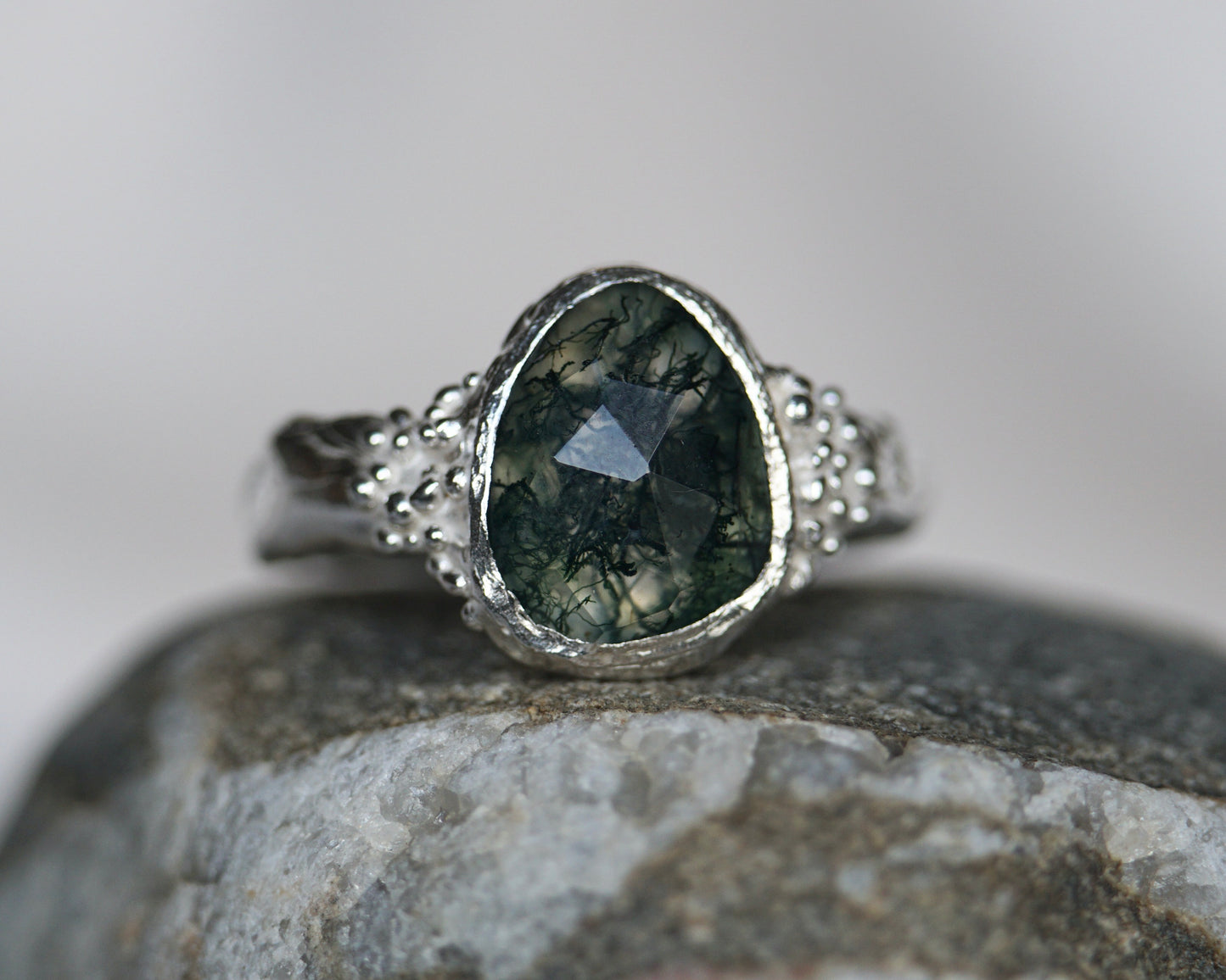 Greenman ~ Moss Agate Ring