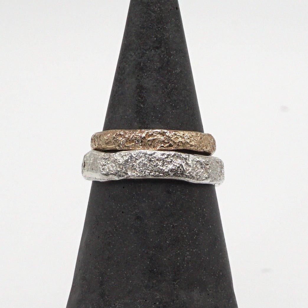Athos Rock Textured Wedding Rings Silver - Melissa Yarlett Jewellery