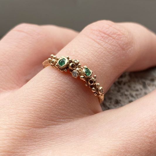 Fauna Emerald & Diamond Ring - Melissa Yarlett Jewellery