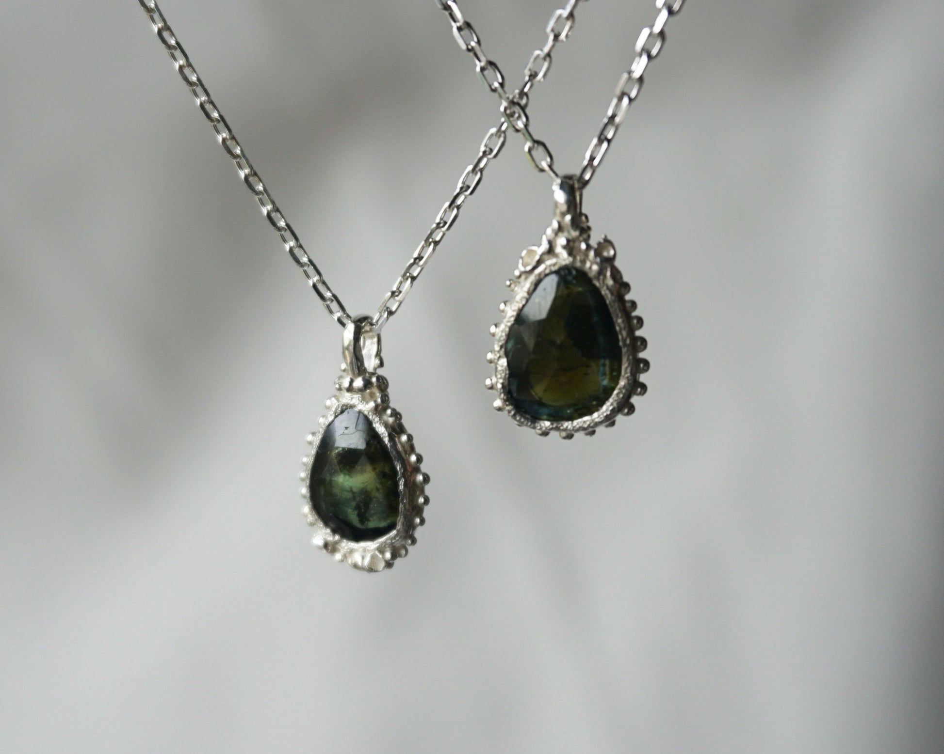 Mossy Green Tourmaline droplet Necklaces – Melissa Yarlett Jewellery