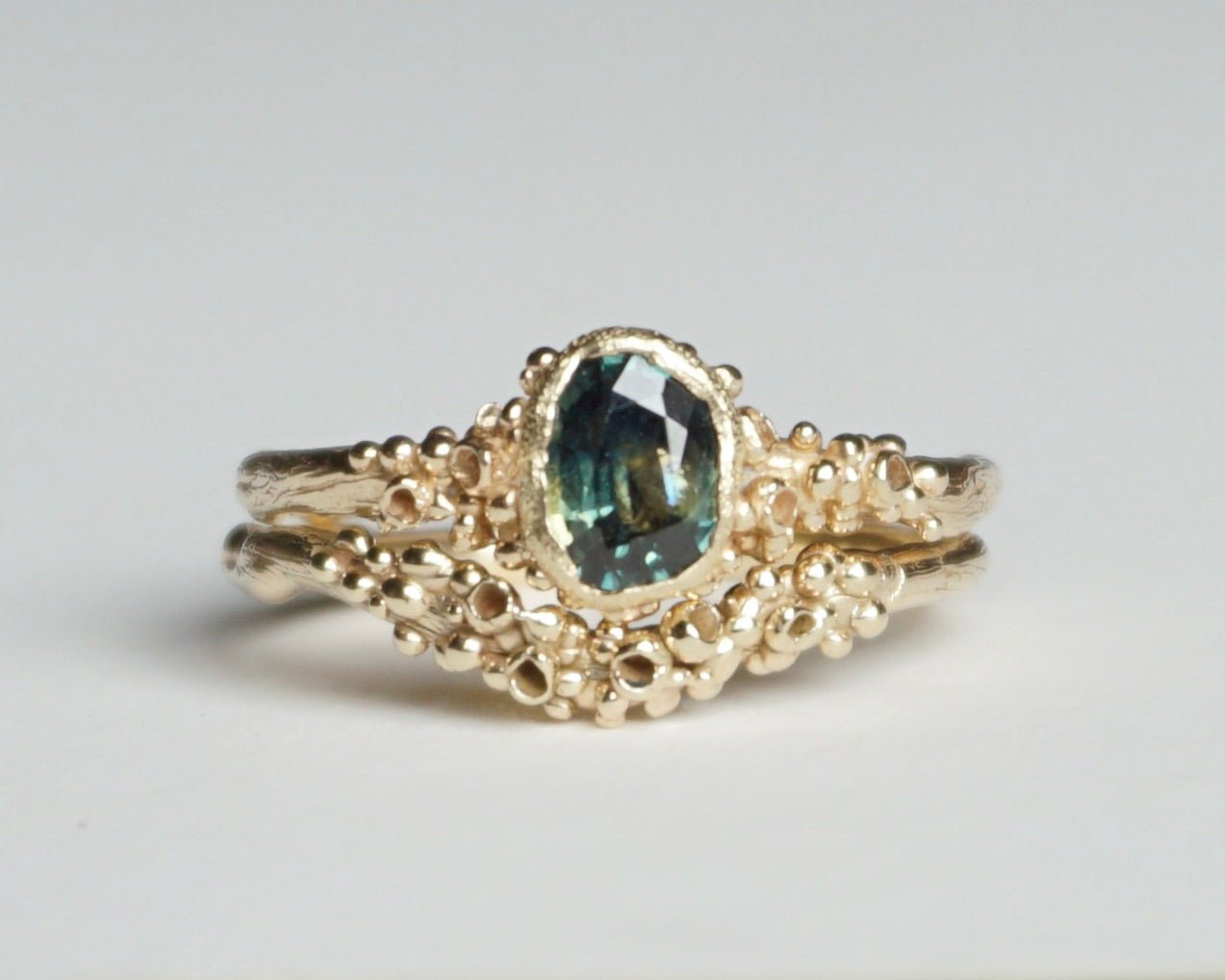 Teal Green Sapphire Woodland Ring | One of a Kind | Engagement Ring - Melissa Yarlett Jewellery